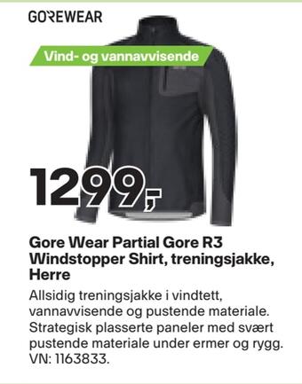 XXL Sport Gore wear partial gore r3 windstopper shirt, treningsjakke, herre tilbud