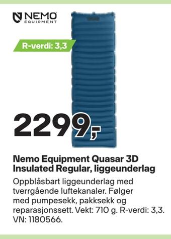 XXL Sport Nemo equipment quasar 3d insulated regular, liggeunderlag tilbud