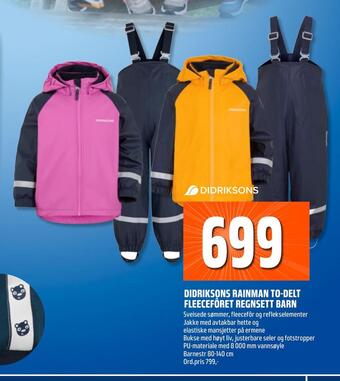 Coop Obs Didriksons rainman to-delt fleecefôret regnsett barn tilbud
