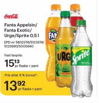 Storcash Fanta Appelsin/ Fanta Exotic/ Urge/Sprite 0,5L tilbud
