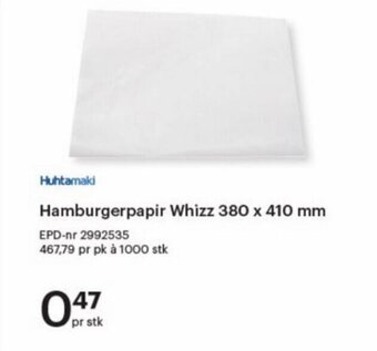 Storcash Hamburgerpapir Whizz 380 x 410 mm tilbud
