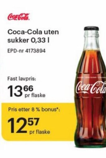 Storcash Coca-Cola uten sukker 0,33 L tilbud