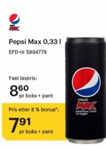 Storcash Pepsi Max 0,33L tilbud