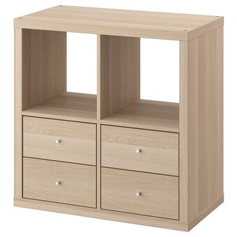 IKEA Kallax hylle, med 4 skuffer/hvitbeiset eikemønster, 77x77 cm tilbud