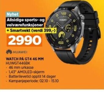 POWER HUAWEI WATCH PÅ GT4 46 MM HUWGT446BK tilbud
