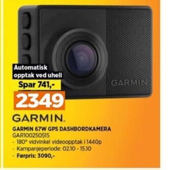 POWER GARMIN 67W GPS DASHBORDKAMERA GAR100250515 tilbud