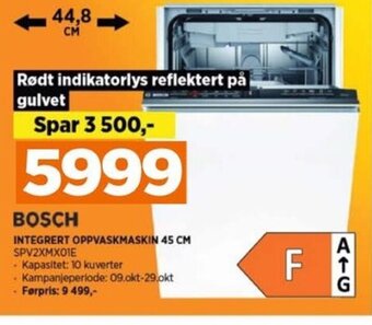 POWER BOSCH INTEGRERT OPPVASKMASKIN 45 CM SPV2XMXOIE tilbud