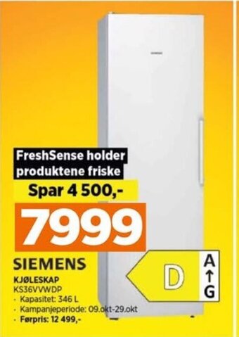 POWER SIEMENS KJØLESKAP KS36VVWDP tilbud