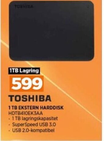 POWER TOSHIBA 1 TB EKSTERN HARDDISK HDTB410EK3AA tilbud