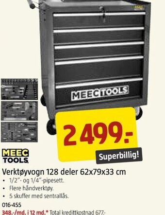 Jula MEEC TOOLS. Verktøyvogn 128 deler 62x79x33 cm tilbud