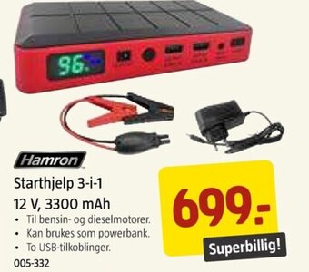 Jula Hamron Starthjelp 3-i-1 12 V, 3300 mAh tilbud