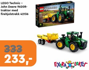 Extra Leker LEGO Technic - John Deere 9620R-traktor med firehjulstrekk 42136 tilbud
