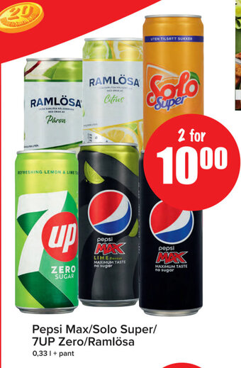 Spar Pepsi Max/Solo Super/ 7UP Zero/Ramlösa tilbud