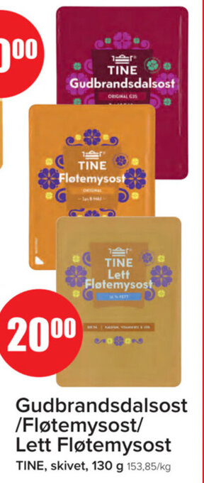 Spar Gudbrandsdalsost /Fløtemysost/ Lett Fløtemysost TINE, skivet, 130 g tilbud