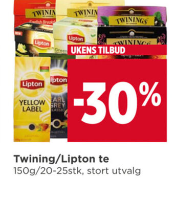 Meny Twining/Lipton te 150g tilbud