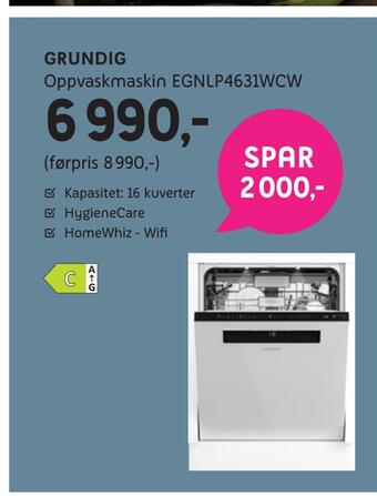 ELON Grundig oppvaskmaskin egnlp4631wcw tilbud