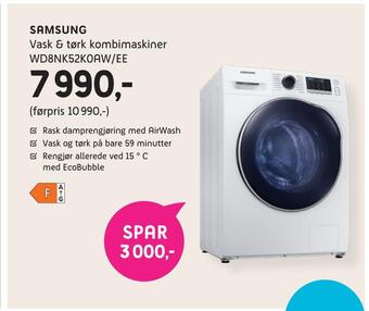 ELON Samsung vask & tørk kombimaskiner wd8nk52k0aw/ee tilbud