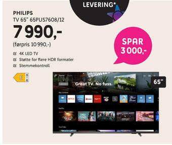 ELON Philips tv 65 65pus7608/12 tilbud