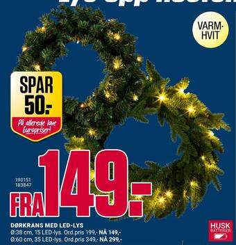 Europris Dørkrans med led-lys tilbud