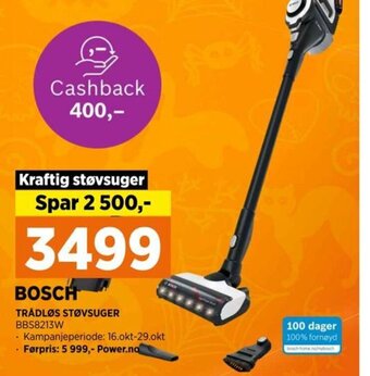 POWER BOSCH TRÅDLØS STØVSUGER BBS8213W tilbud