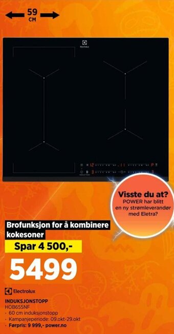POWER Electrolux INDUKSJONSTOPP HOB655NF tilbud