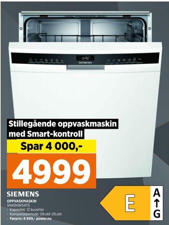 POWER SIEMENS OPPVASKMASKIN SN43HW54TS tilbud