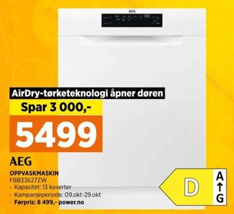 POWER AEG OPPVASKMASKIN FBB33627ZW tilbud