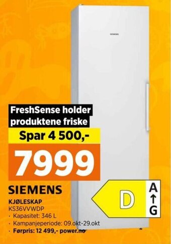 POWER SIEMENS KJØLESKAP KS36VVWDP tilbud