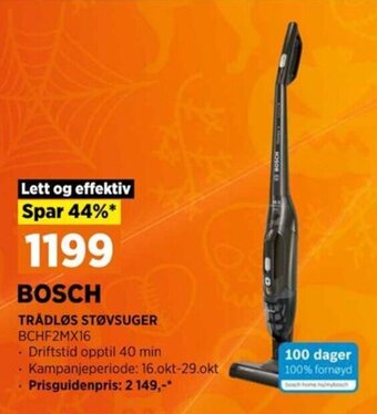 POWER BOSCH TRÅDLØS STØVSUGER BCHF2MX16 tilbud