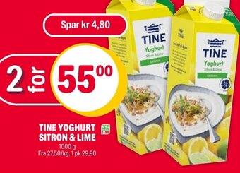 Coop Extra TINE YOGHURT NYT SITRON & LIME tilbud