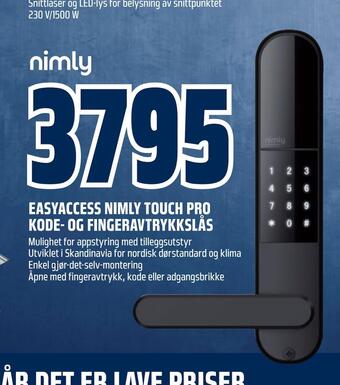 Obs Bygg Easyaccess nimly touch pro kode- og fingeravtrykkslås tilbud