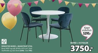 JYSK Bord + 4 stoler tilbud