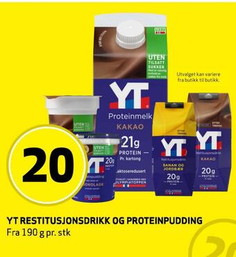 Bunnpris Yt restitusjonsdrikk og proteinpudding tilbud