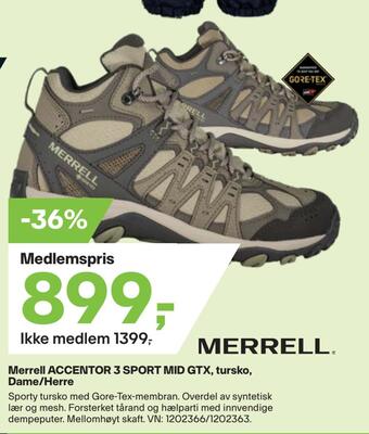 XXL Sport Merrell accentor 3 sport mid gtx, tursko, dame/herre tilbud
