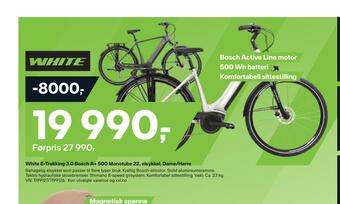 XXL Sport White e-trekking 3,0 bosch a+ 500 monotube 22, elsykkel, dame/herre tilbud