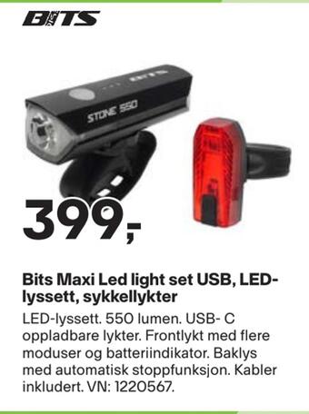 XXL Sport Bits maxi led light set usb, led lyssett, sykkellykter tilbud