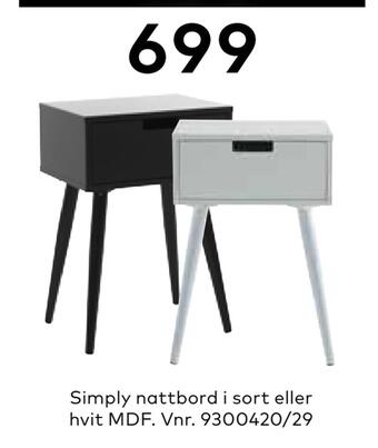Skeidar Simply nattbord i sort eller hvit mdf tilbud