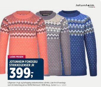 Sport 1 JOTUNHEIM FONDSBU STRIKKEGENSER JR tilbud