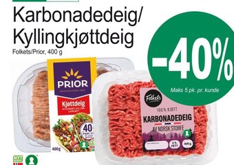 Joker Karbonadedeig/ Kyllingkjøttdeig Folkets/Prior, 400 g tilbud