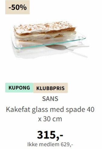Tilbords Kakefat glass med spade 40 x 30 cm tilbud