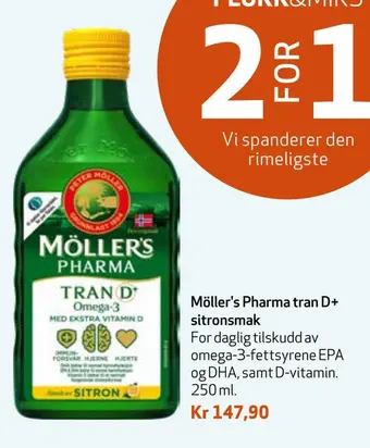 Apotek 1 Möller's pharma tran d+ sitronsmak tilbud