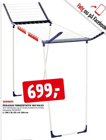 jem & fix Pegasus tørkestativ 180 maxx tilbud
