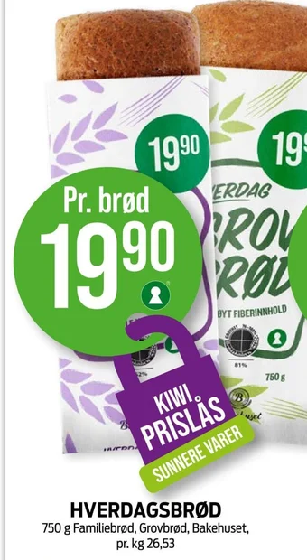 Kiwi HVERDAGSBRØD 750 g Familiebrød, Grovbrød, Bakehuset tilbud