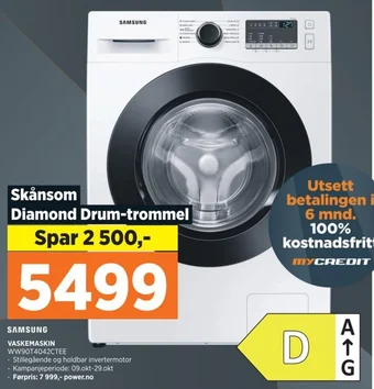 POWER SAMSUNG VASKEMASKIN WW90T4042CTEE tilbud