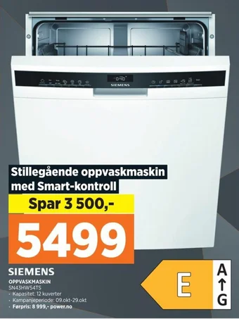 POWER SIEMENS OPPVASKMASKIN SN43HW54TS tilbud