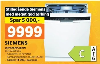 POWER SIEMENS OPPVASKMASKIN SN45ZW56CS tilbud