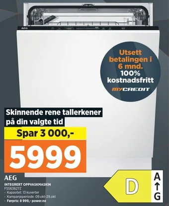 POWER AEG INTEGRERT OPPVASKMASKIN FSS63627Z tilbud