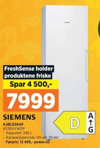 POWER SIEMENS KJØLESKAP KS36VVWDP tilbud