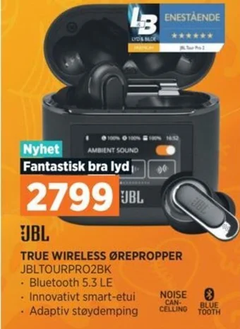 POWER JBL TRUE WIRELESS ØREPROPPER JBLTOURPRO2BK tilbud