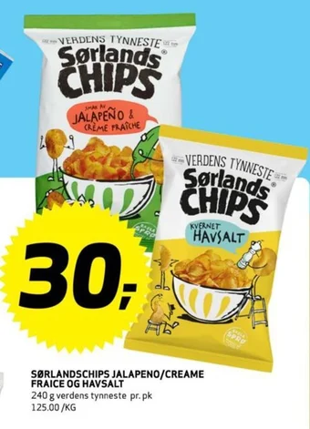 Bunnpris SØRLANDSCHIPS JALAPENO/CREAME FRAICE OG HAVSALT tilbud